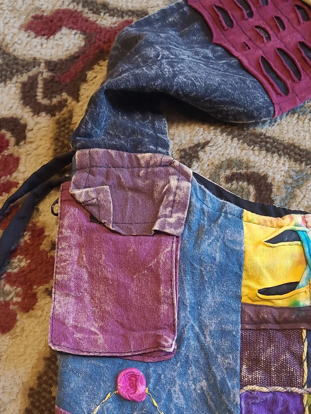 Rising International Patchwork Embroidered Expandable Hippie Boho Hobo Bag Purse